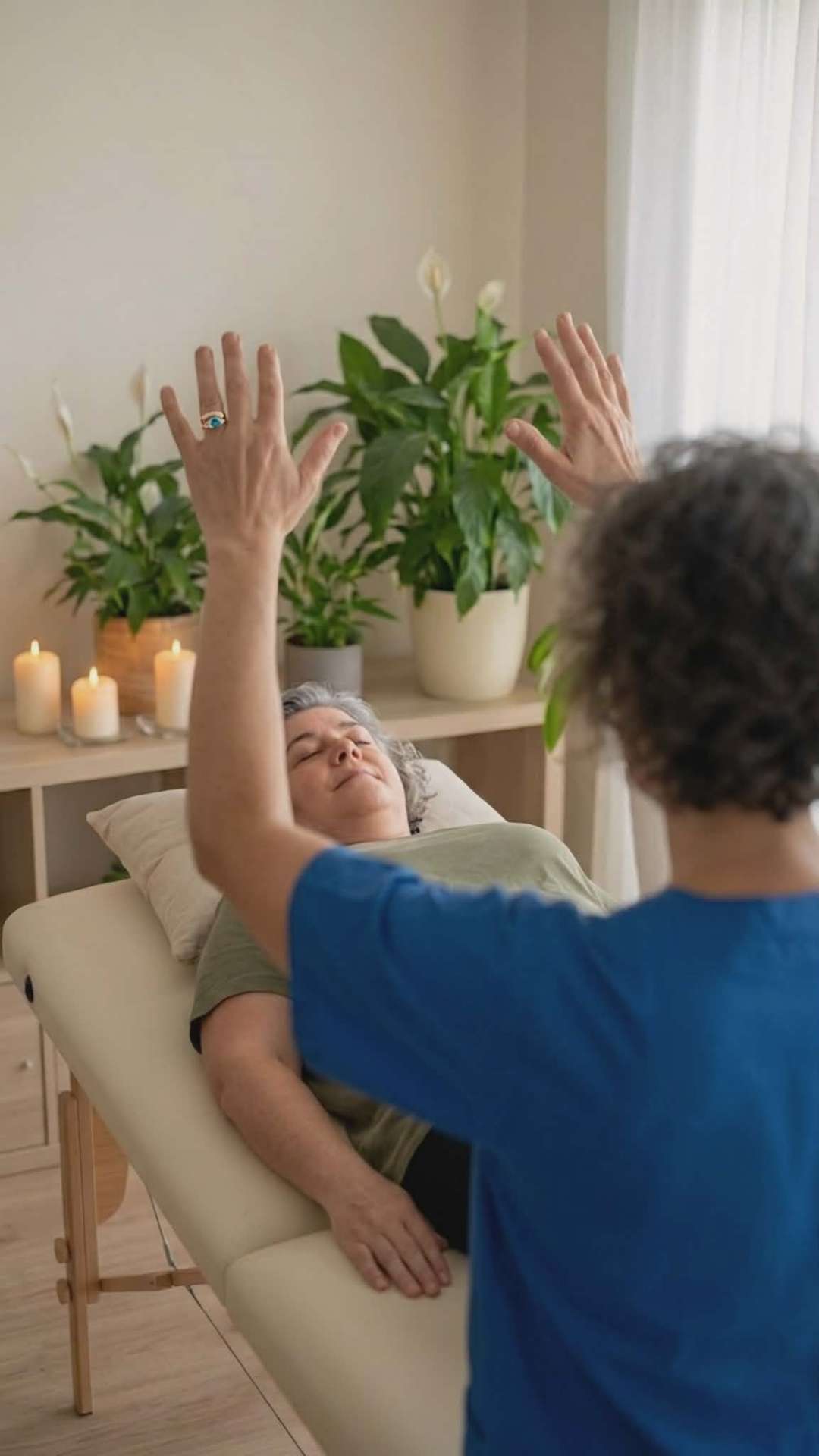 Hands with radiant healing light between them
